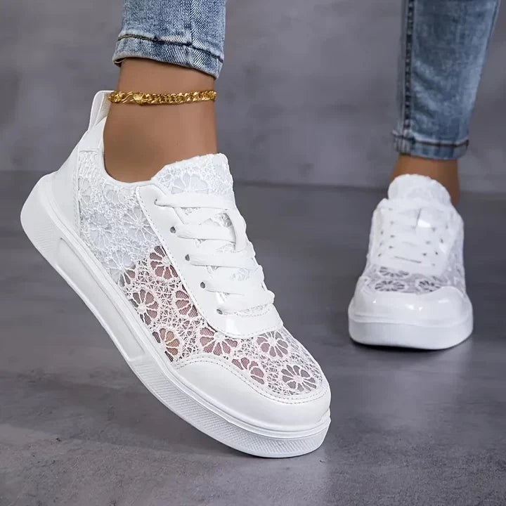 Sneaker Damen Leicht Atmungsaktiv Blumen-Spitzenmuster