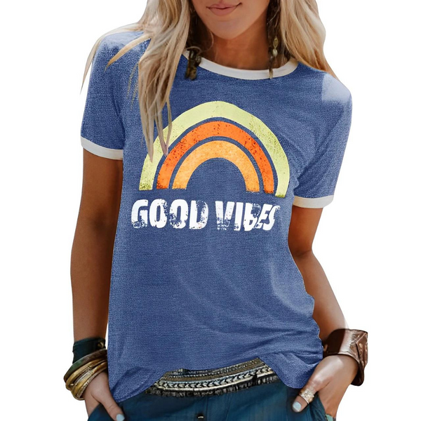 Damen T-Shirt Regular Fit Freizeit mit Regenbogenmuster