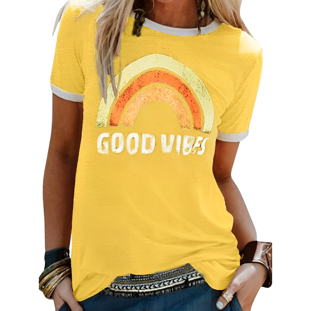Damen T-Shirt Regular Fit Freizeit mit Regenbogenmuster