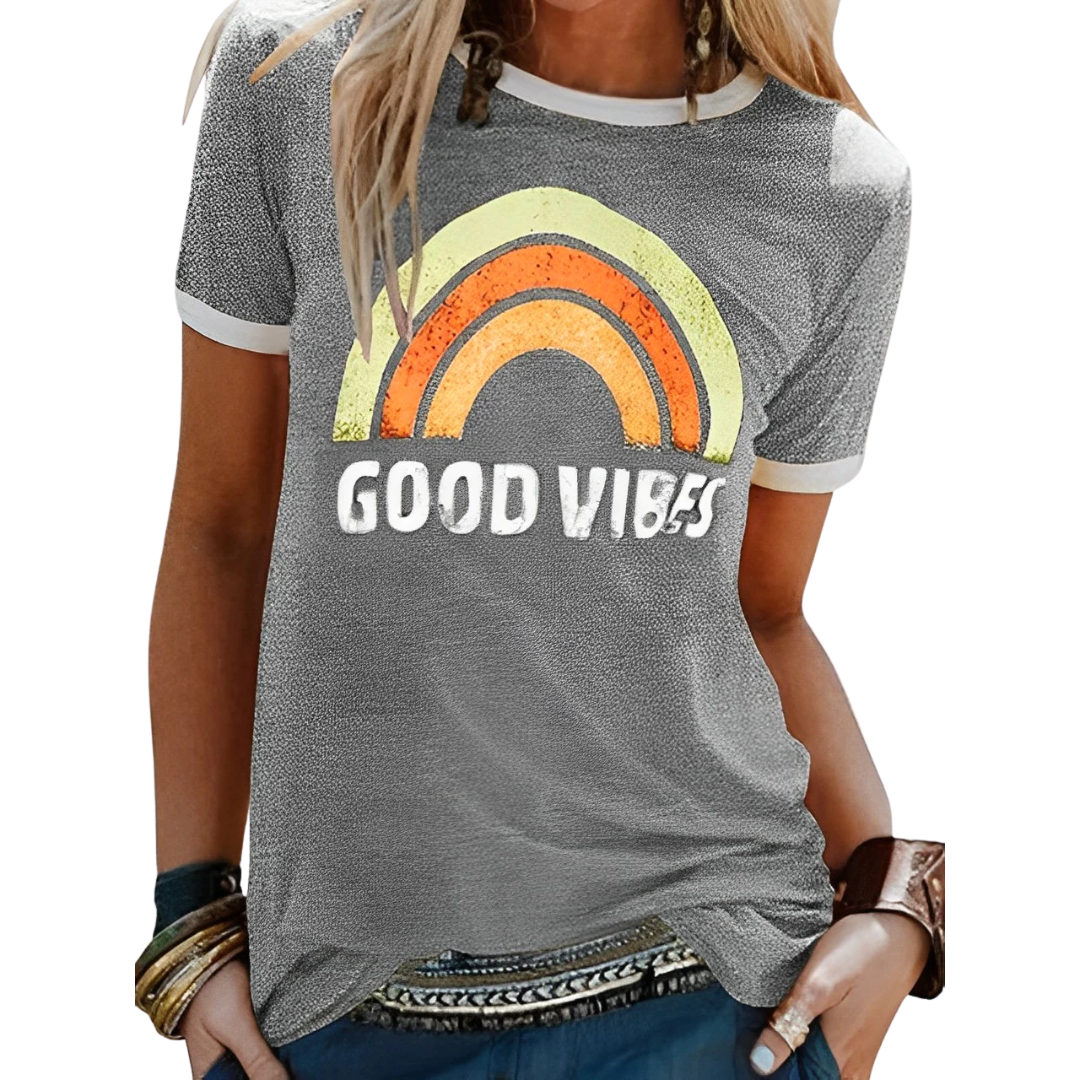 Damen T-Shirt Regular Fit Freizeit mit Regenbogenmuster