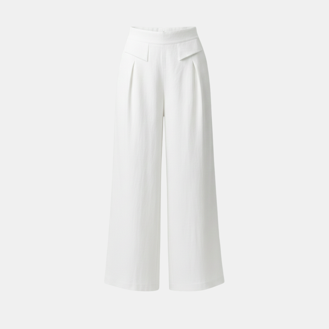 Helle Damen Hose mit hohem Bund, weitem Bein und Taschen für entspannte Momente