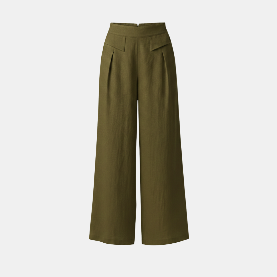 Helle Damen Hose mit hohem Bund, weitem Bein und Taschen für entspannte Momente