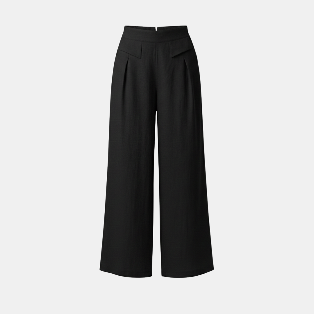 Helle Damen Hose mit hohem Bund, weitem Bein und Taschen für entspannte Momente
