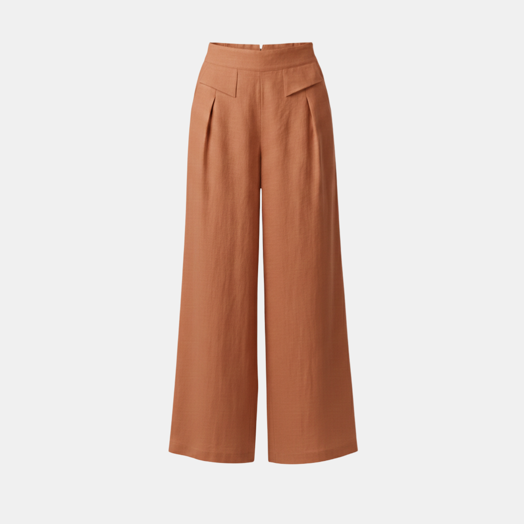 Helle Damen Hose mit hohem Bund, weitem Bein und Taschen für entspannte Momente