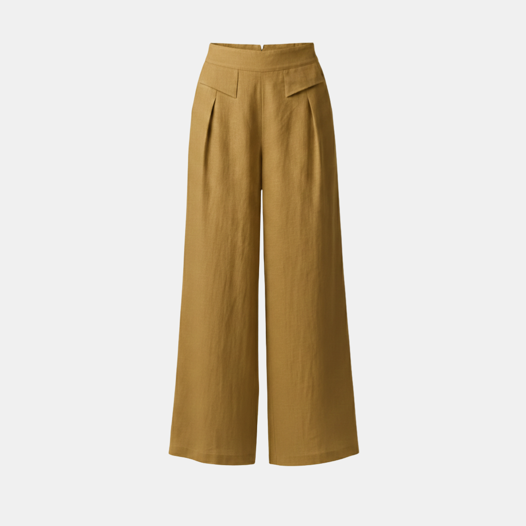 Helle Damen Hose mit hohem Bund, weitem Bein und Taschen für entspannte Momente