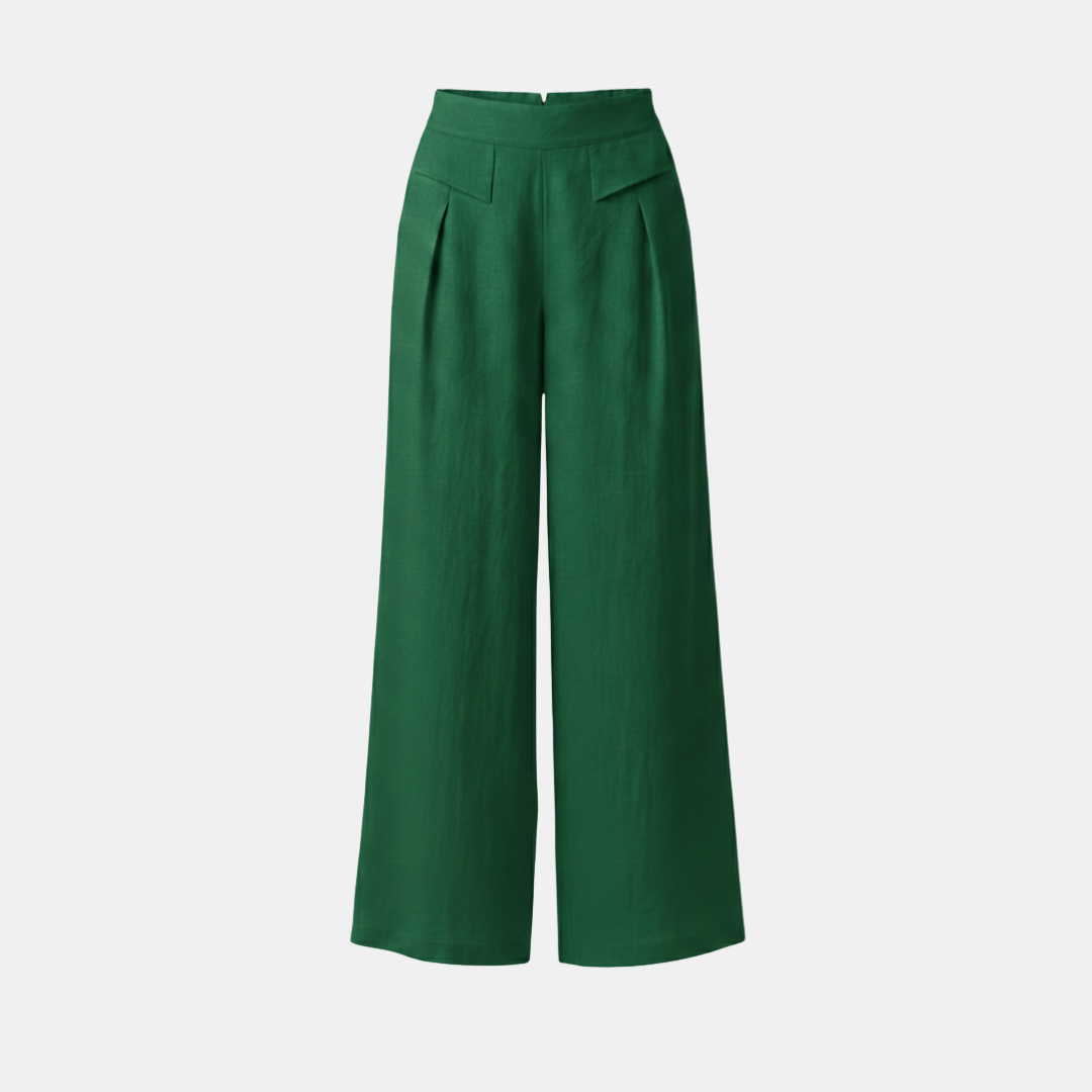 Helle Damen Hose mit hohem Bund, weitem Bein und Taschen für entspannte Momente