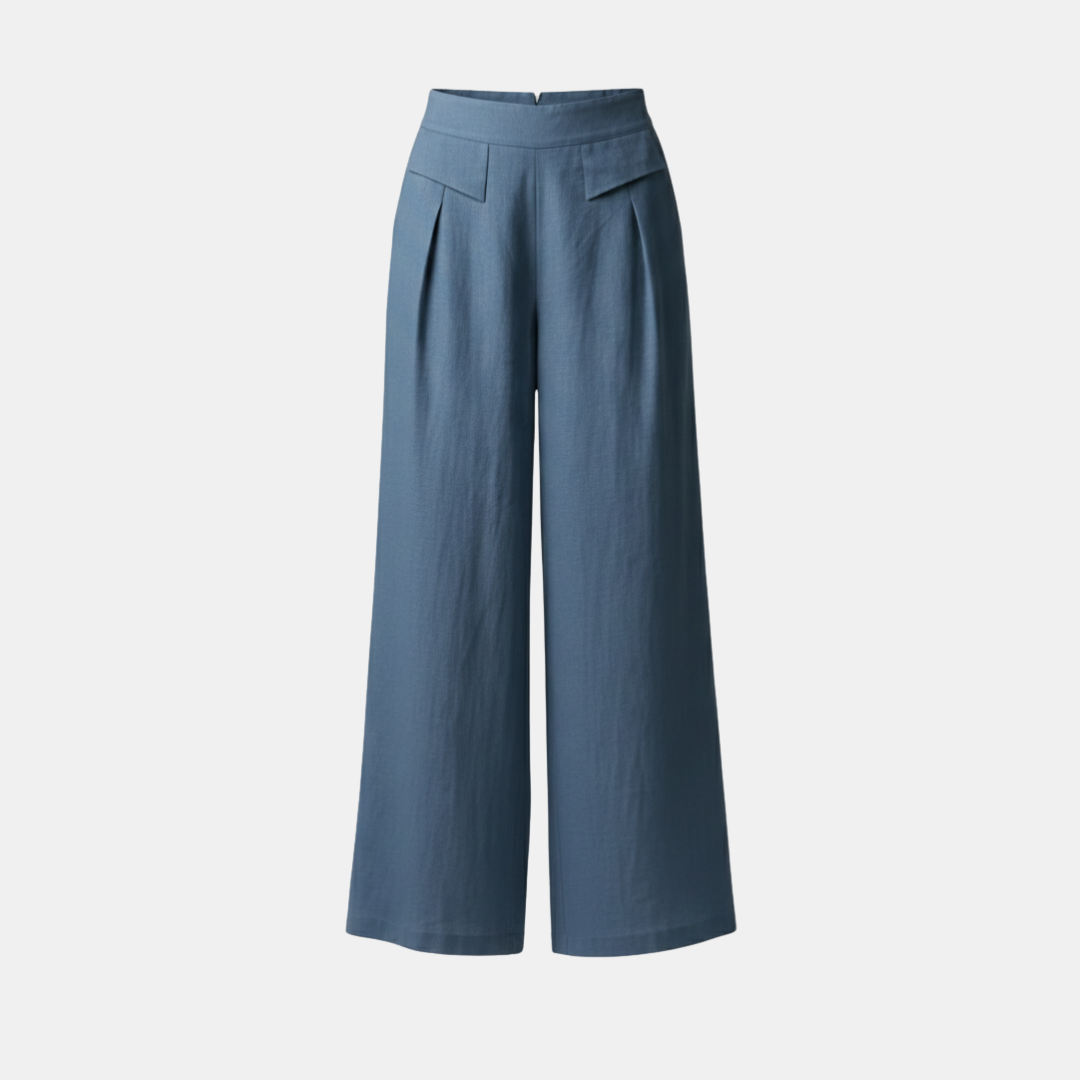 Helle Damen Hose mit hohem Bund, weitem Bein und Taschen für entspannte Momente