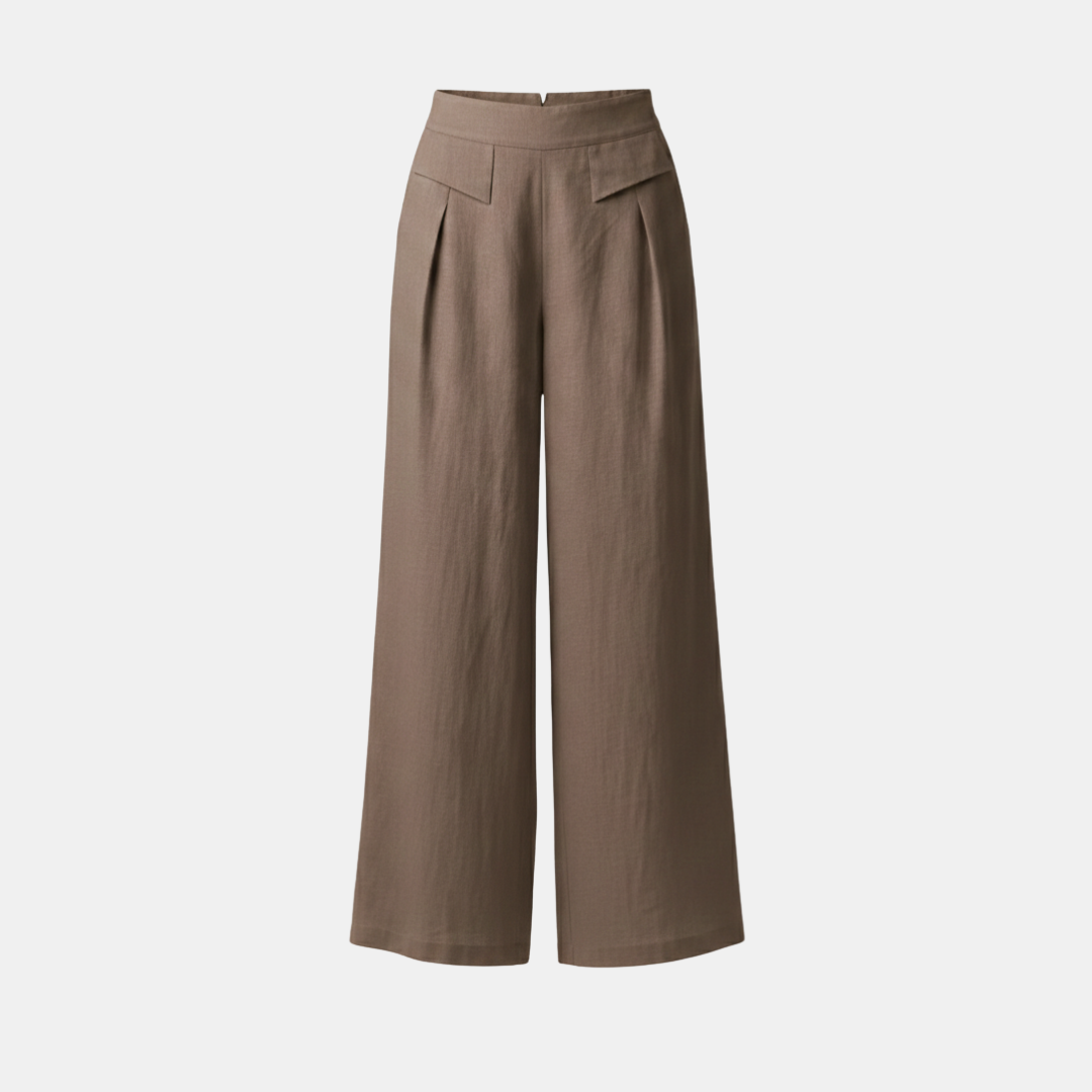 Helle Damen Hose mit hohem Bund, weitem Bein und Taschen für entspannte Momente