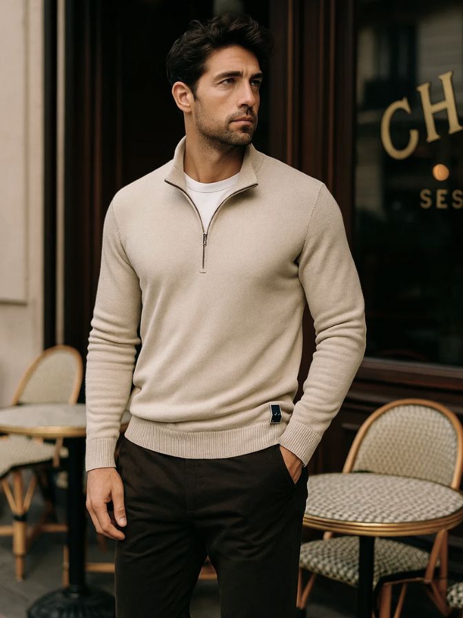 Einfarbiger Halbzip Cardigan Pullover - Cross & Crown