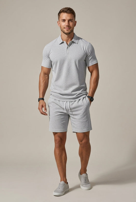 Zweiteiler Herren Slim Fit Casual Kurzarmhemd & Shorts