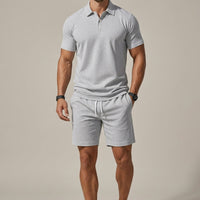 Zweiteiler Herren Slim Fit Casual Kurzarmhemd & Shorts