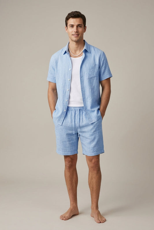 Zweiteiler Herren Kurzarmhemd Regular Fit Sommer Casual