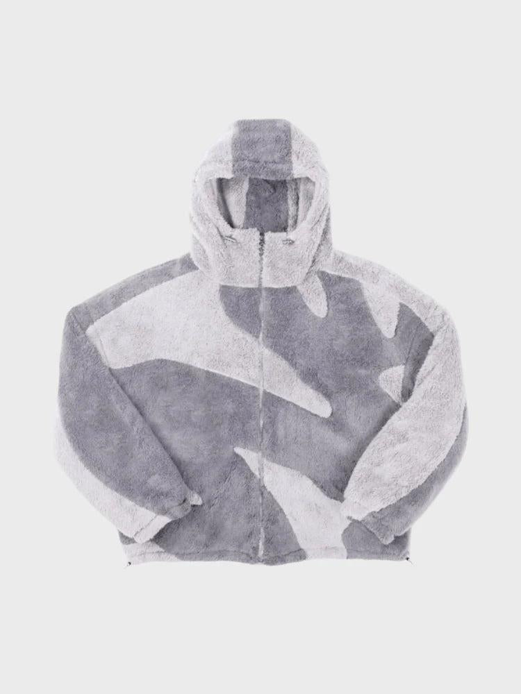 Fleecejacke Herren Regular Fit Freizeit mit Kapuze und Musterpanelen