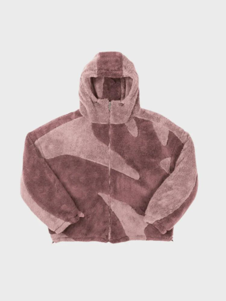 Fleecejacke Herren Regular Fit Freizeit mit Kapuze und Musterpanelen