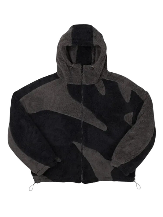Veste polaire homme coupe droite décontractée avec capuche et empiècements à motifs