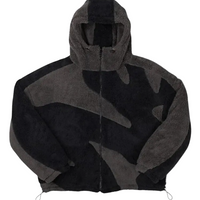 Fleecejacke Herren Regular Fit Freizeit mit Kapuze und Musterpanelen