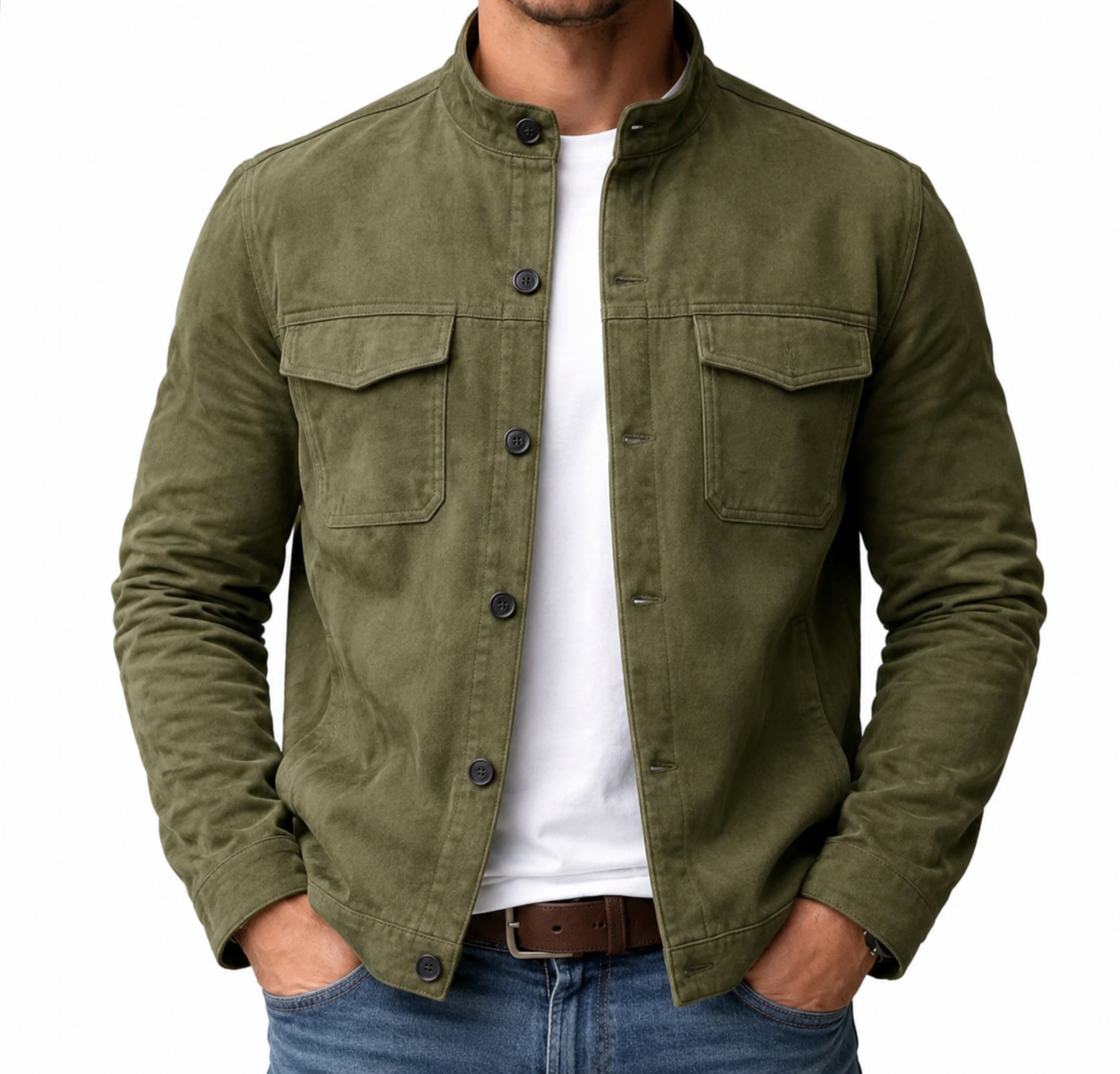 Jacke Herren Regular Fit Freizeit Stehkragen Brusttaschen