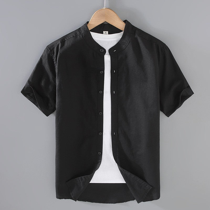 Leinenhemd Herren Kurzarm Stehkragen Casual Regular Fit Sommer