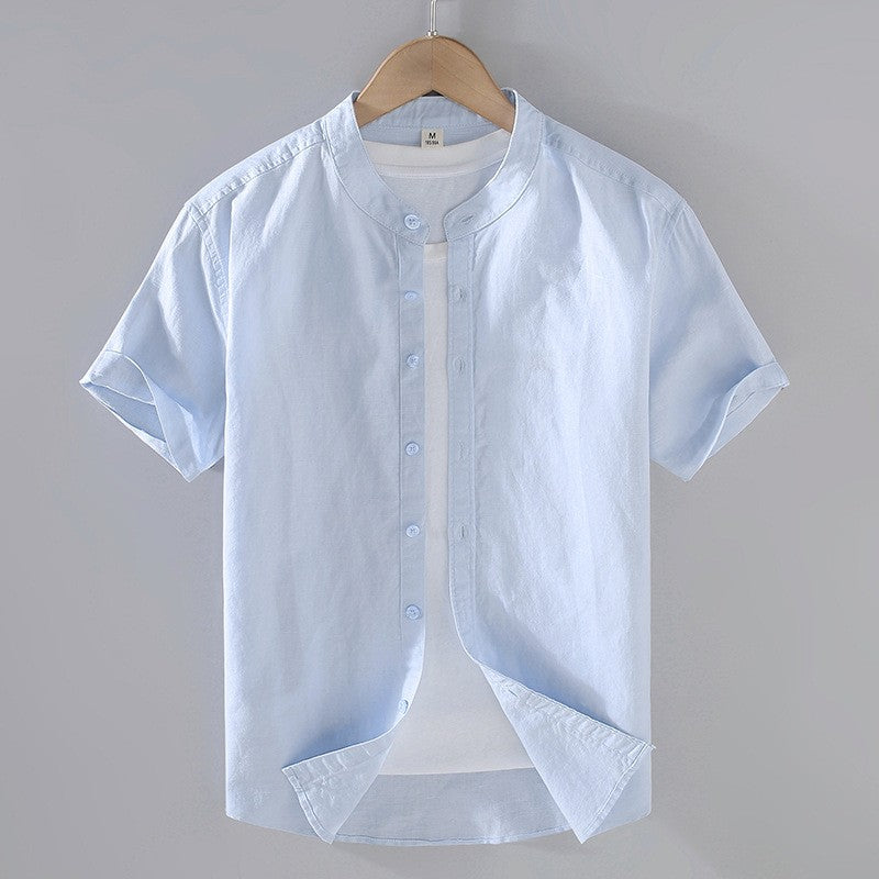 Leinenhemd Herren Kurzarm Stehkragen Casual Regular Fit Sommer