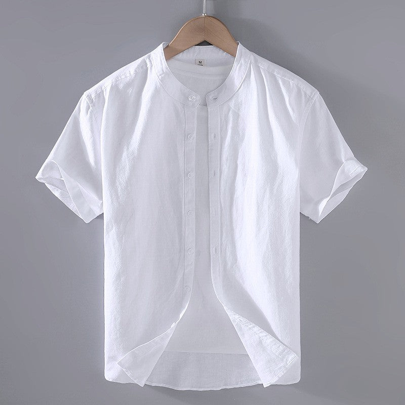 Leinenhemd Herren Kurzarm Stehkragen Casual Regular Fit Sommer