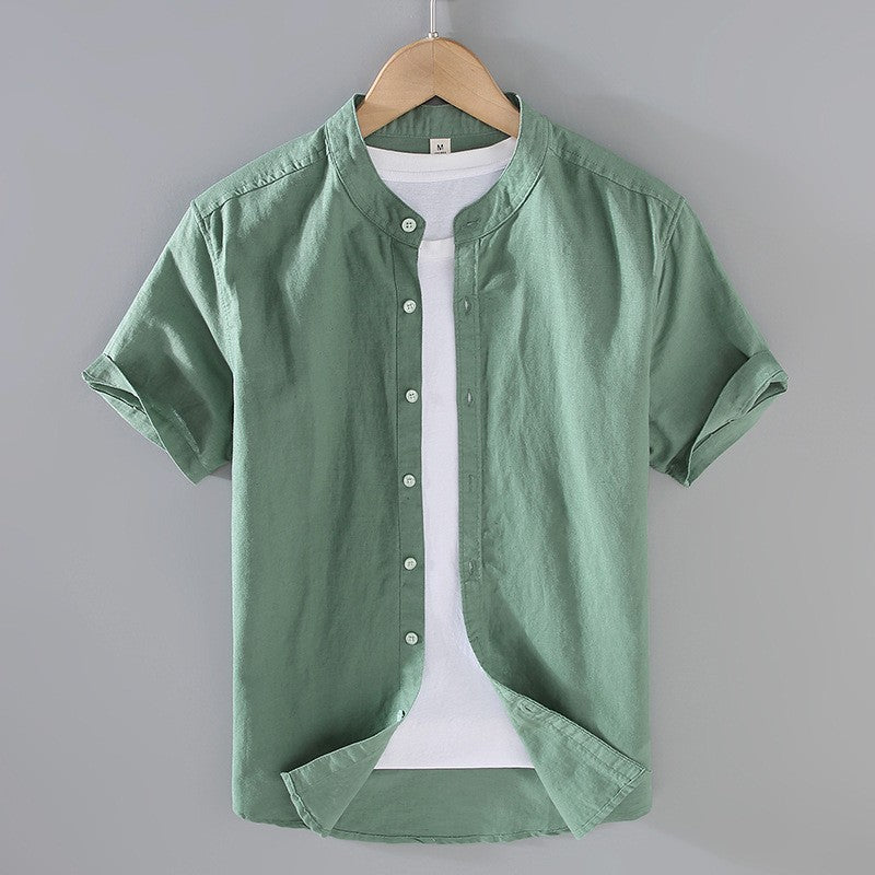 Leinenhemd Herren Kurzarm Stehkragen Casual Regular Fit Sommer