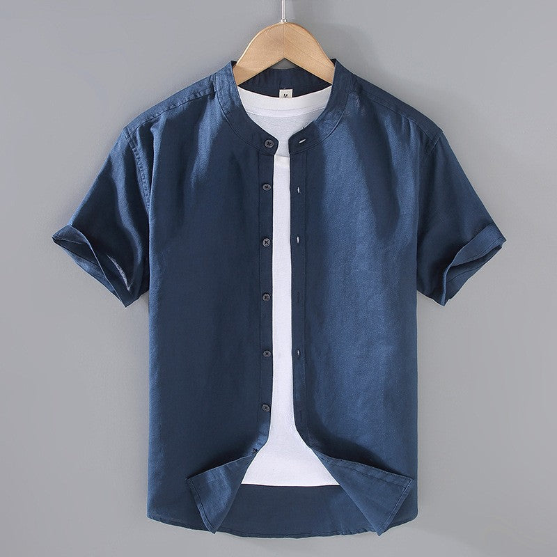 Leinenhemd Herren Kurzarm Stehkragen Casual Regular Fit Sommer
