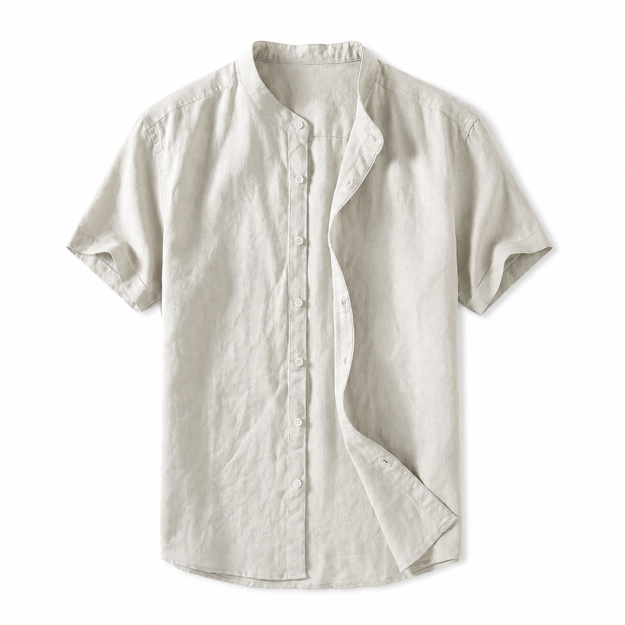 Leinenhemd Herren Kurzarm Stehkragen Casual Regular Fit Sommer