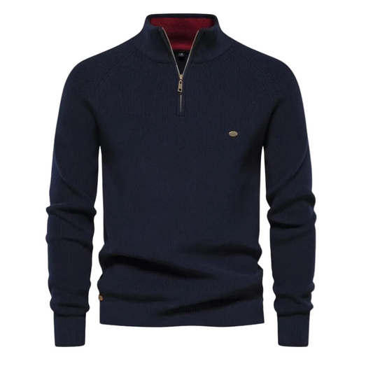 Pull-over homme coupe droite col montant demi-zip décontracté