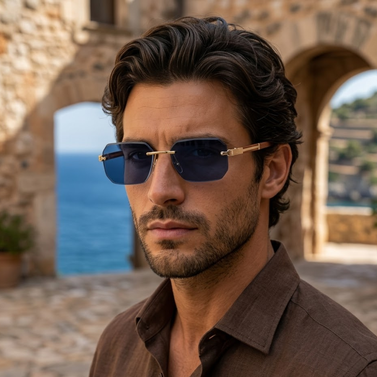 Sonnenbrille Herren Randlos Geometrisch Metallsteg