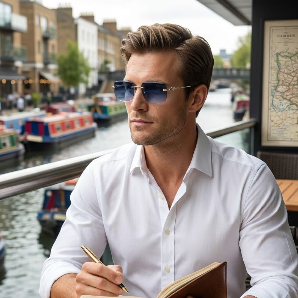 Sonnenbrille Herren Randlos Quadratisch Steinbesetzt Freizeit