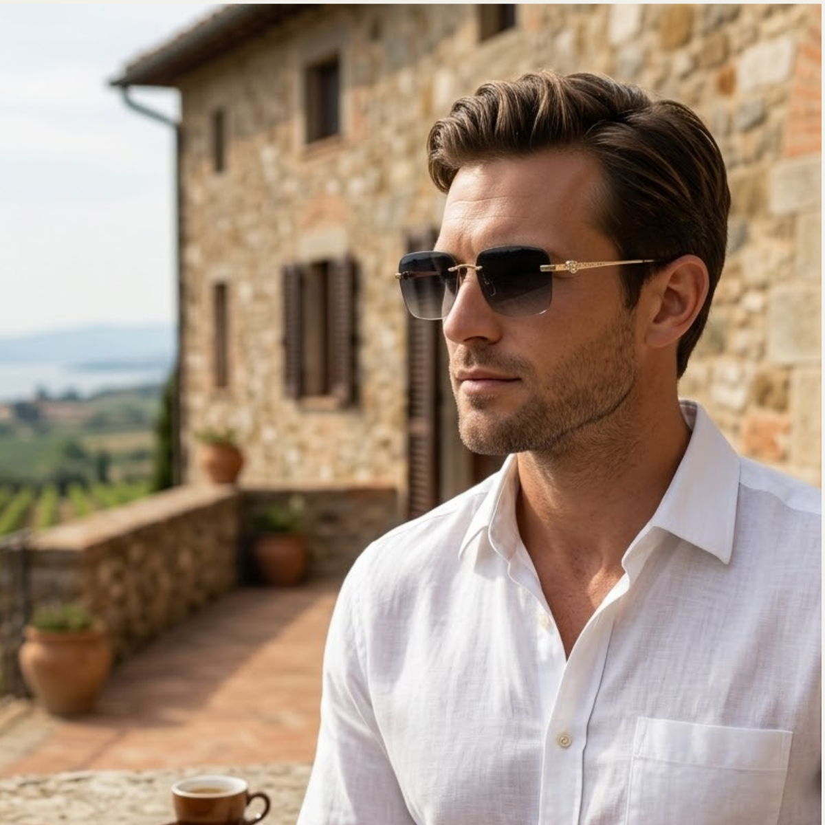 Sonnenbrille Herren Randlos Quadratisch Steinbesetzt Freizeit