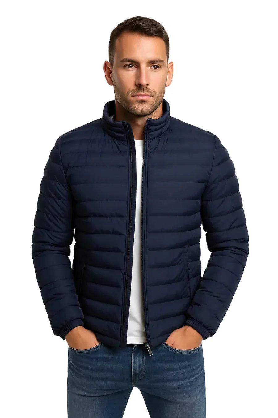 Steppjacke Herren Regular Fit Freizeit Stehkragen Reißverschluss