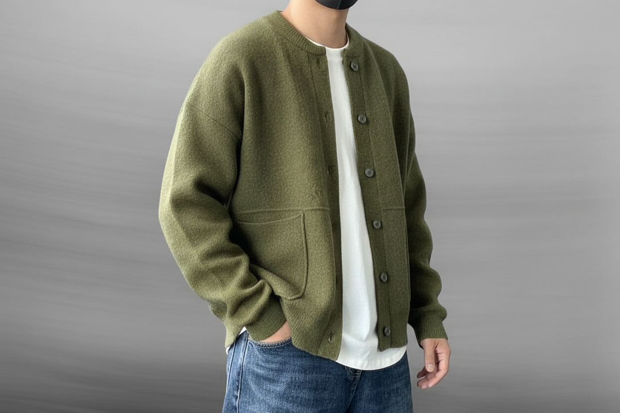 Strickjacke Herren Regular Fit Casual mit Knopfleiste Rundhalsausschnitt