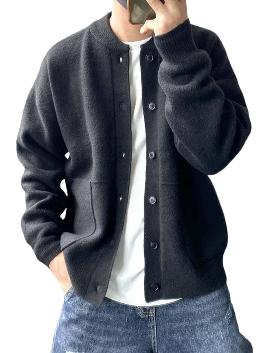 Cardigan homme coupe droite décontracté avec patte de boutonnage col rond