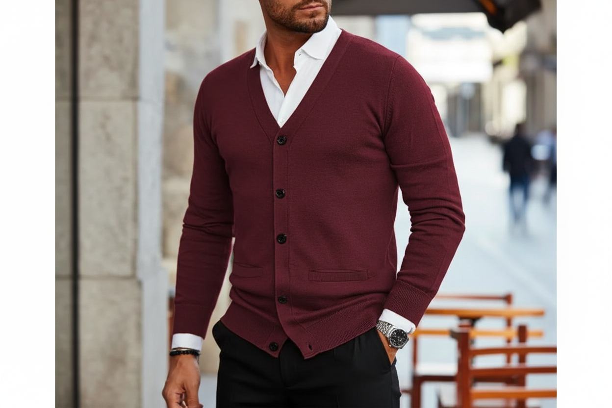 Strickjacke Herren Regular Fit Freizeit V-Ausschnitt Knopfleiste