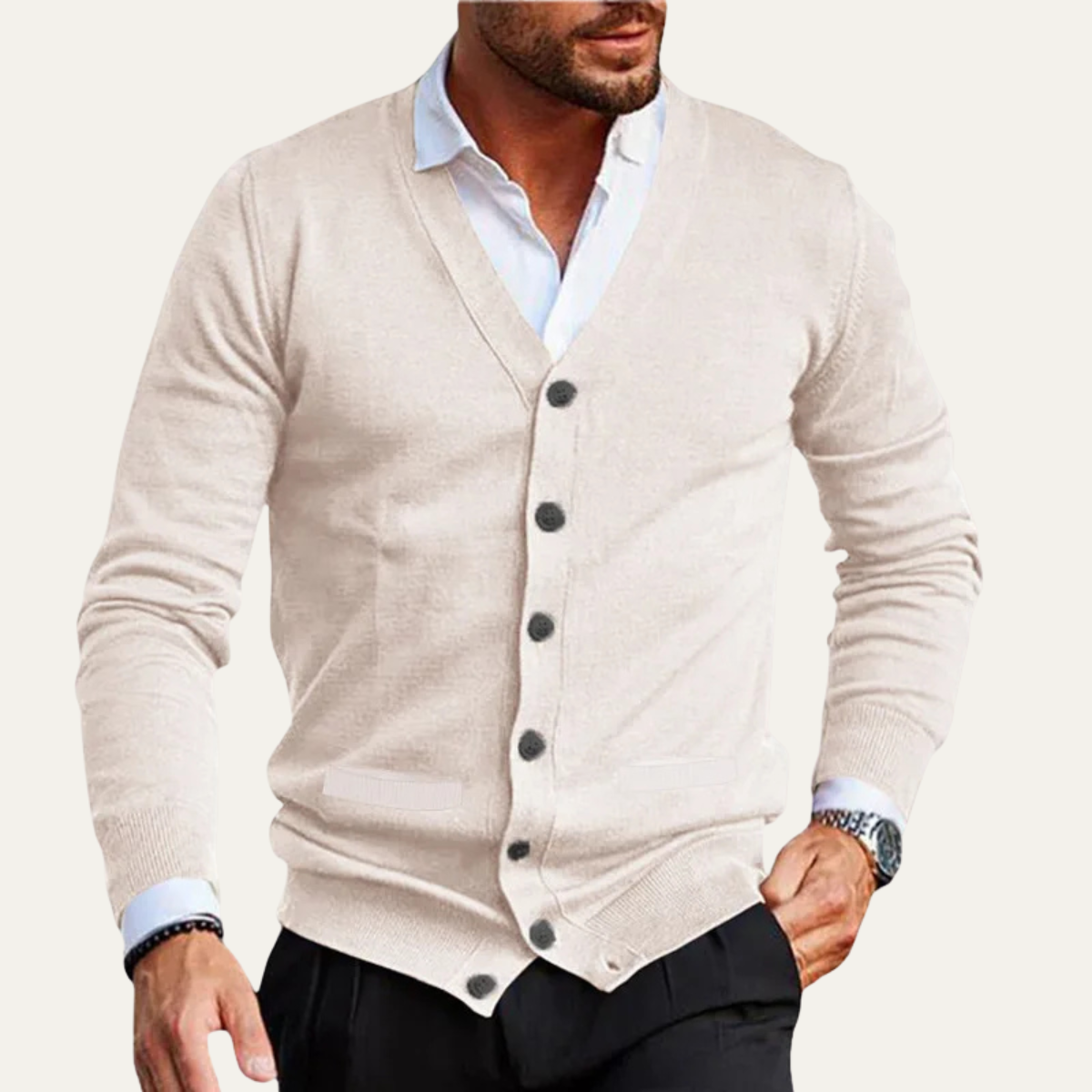 Strickjacke Herren Regular Fit Freizeit V-Ausschnitt Knopfleiste