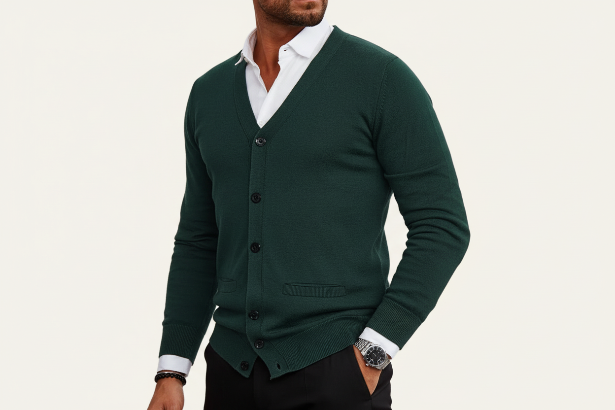Strickjacke Herren Regular Fit Freizeit V-Ausschnitt Knopfleiste