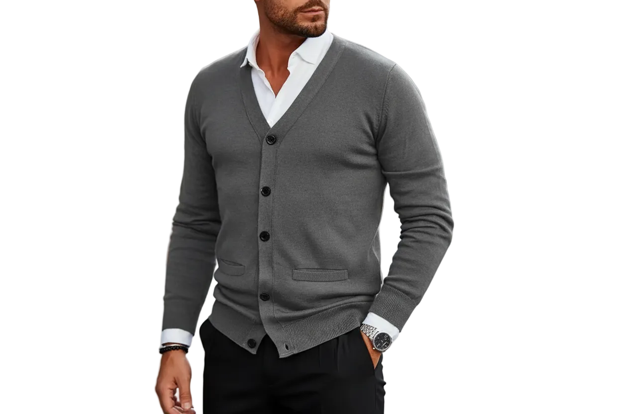 Strickjacke Herren Regular Fit Freizeit V-Ausschnitt Knopfleiste