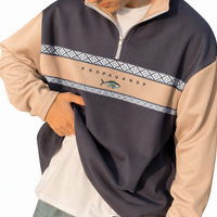 Sweatshirt Herren Stehkragen Halbzip Musterband Langarm