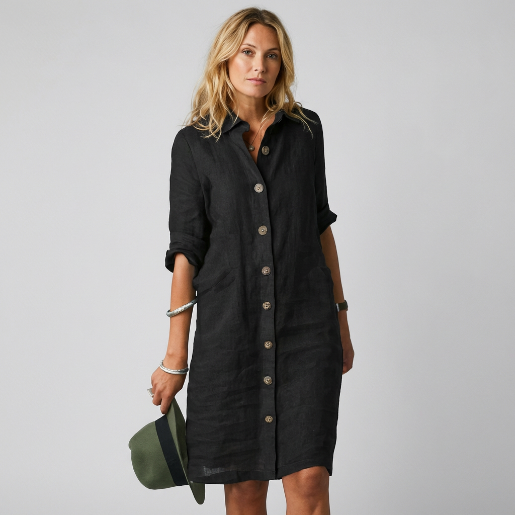 Sommerkleid Damen Relaxed Fit Sommer Casual Knopfverschluss
