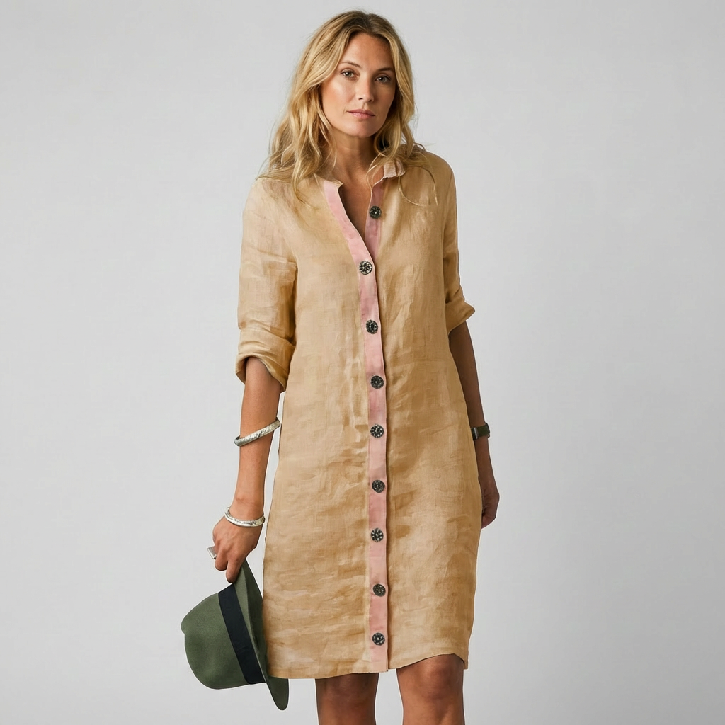 Sommerkleid Damen Relaxed Fit Sommer Casual Knopfverschluss
