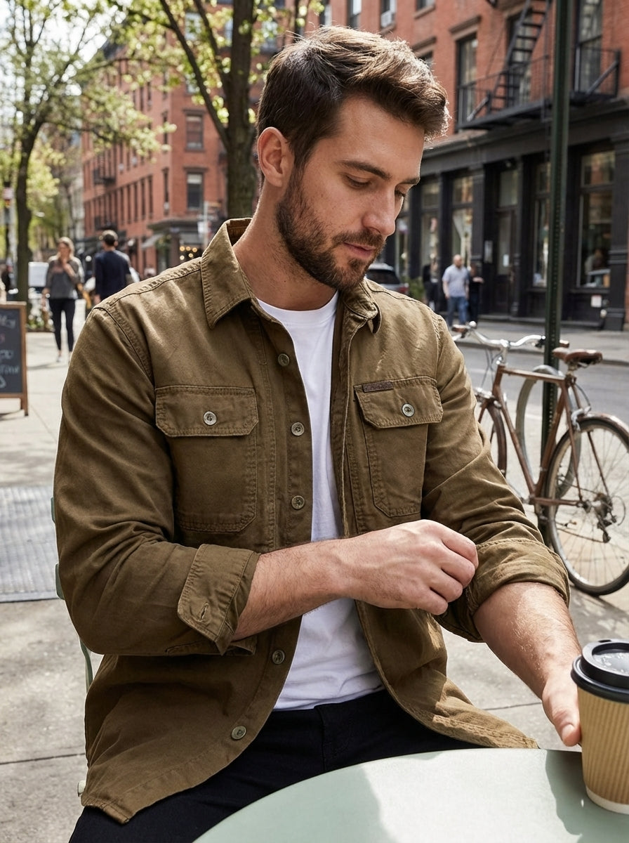Hemd Herren Regular Fit Casual mit Brusttaschen und Knopfleiste