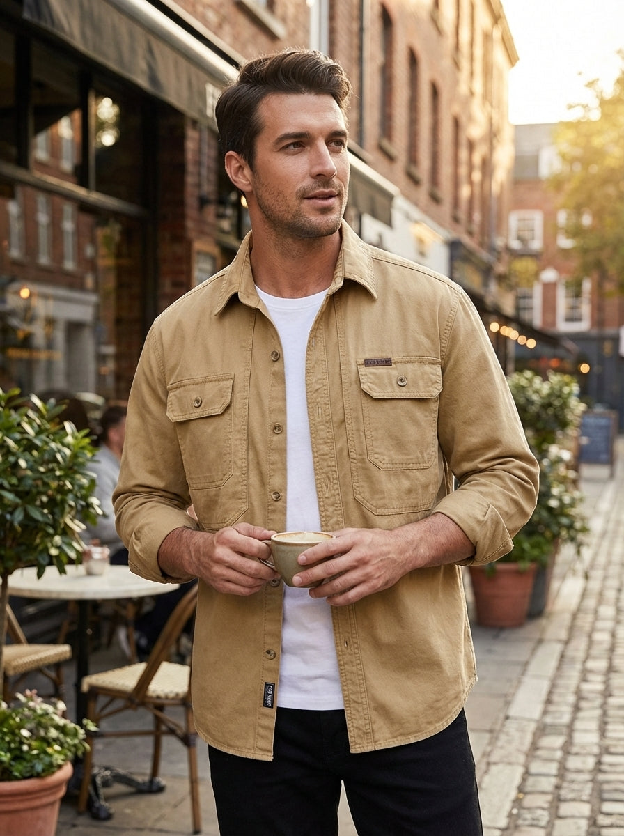 Hemd Herren Regular Fit Casual mit Brusttaschen und Knopfleiste