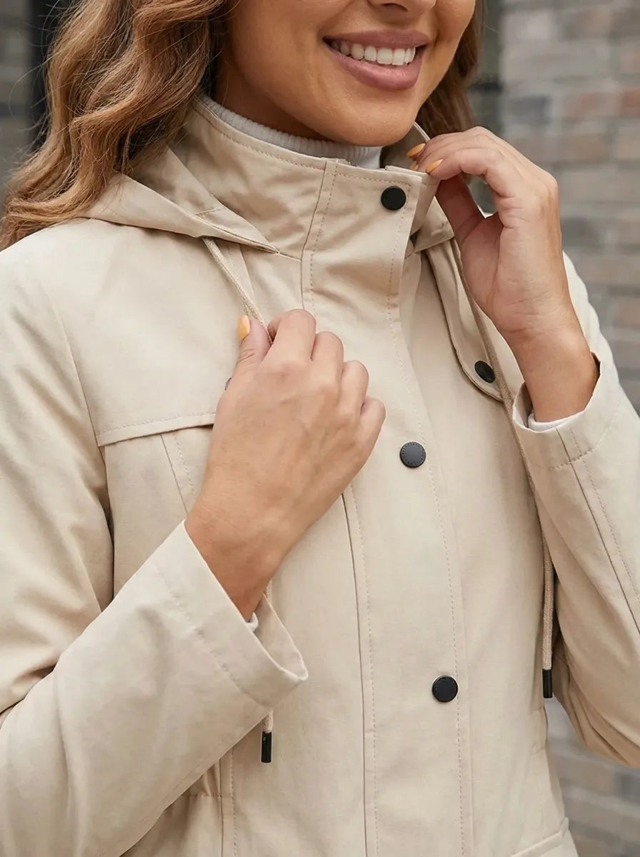 Parka Damen Regular Fit Übergangszeit mit Kapuze und Taschen