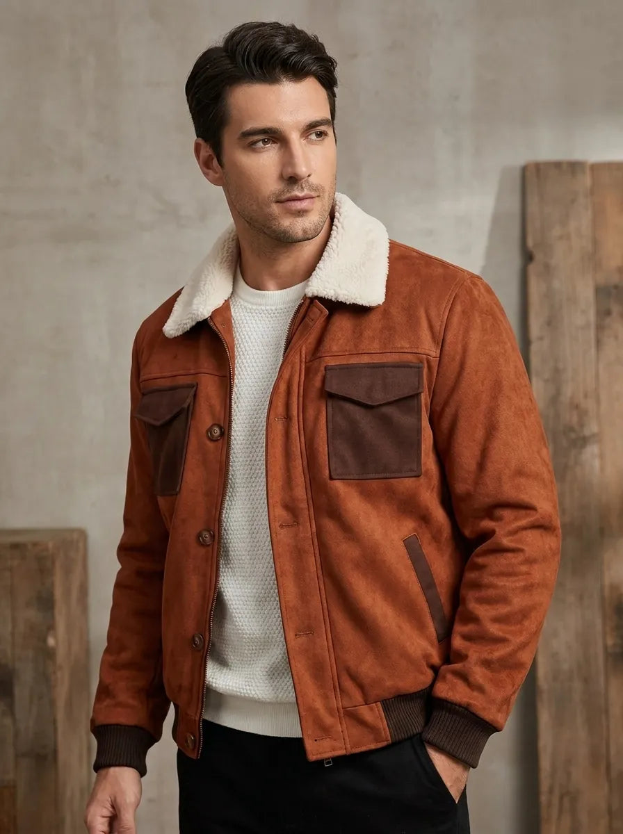 Sherpa Jacke Herren Warm Regular Fit Winter Freizeit