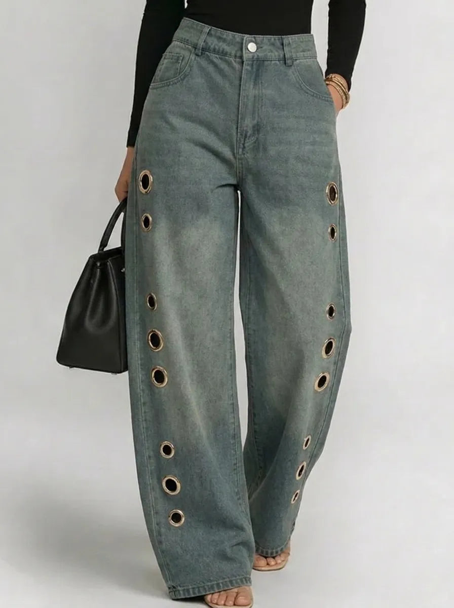 Weite Hose Damen Oversize Seitliche Ösen Casual