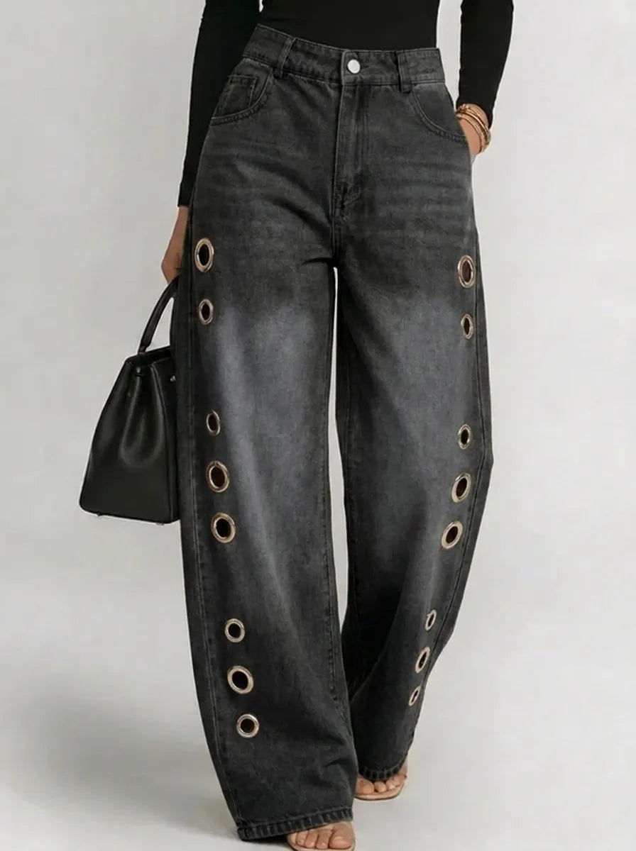 Weite Hose Damen Oversize Seitliche Ösen Casual