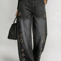 Weite Hose Damen Oversize Seitliche Ösen Casual