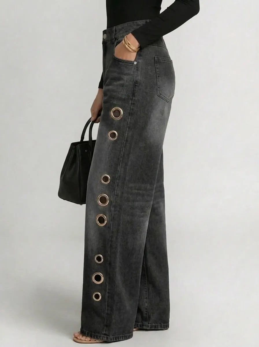 Weite Hose Damen Oversize Seitliche Ösen Casual