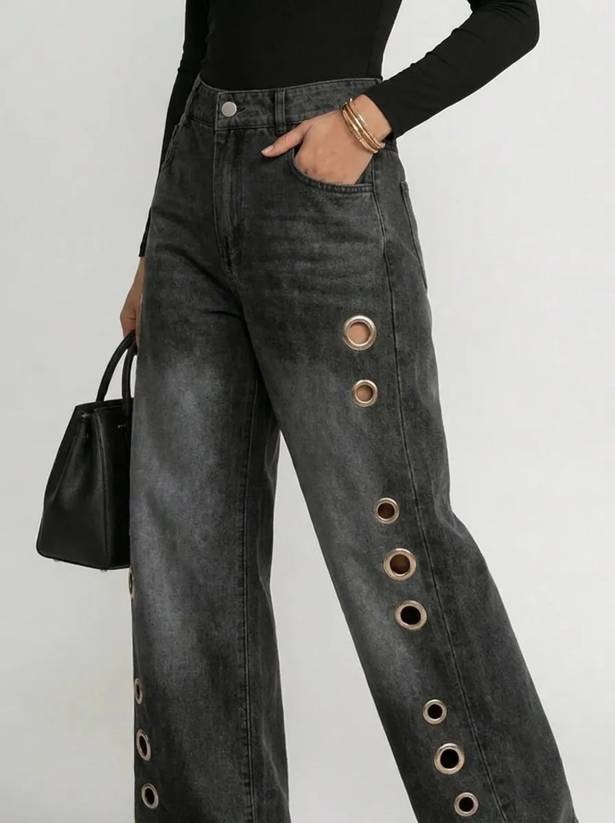 Weite Hose Damen Oversize Seitliche Ösen Casual